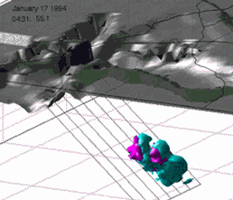 3d model of data collected during a 1994 Northridge, CA earthquake